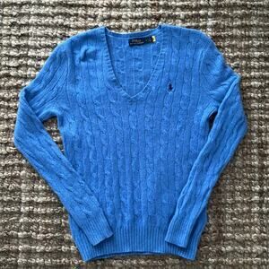 Polo by Ralph Lauren Women's Cable V-Neck Sweater - Bright Blue